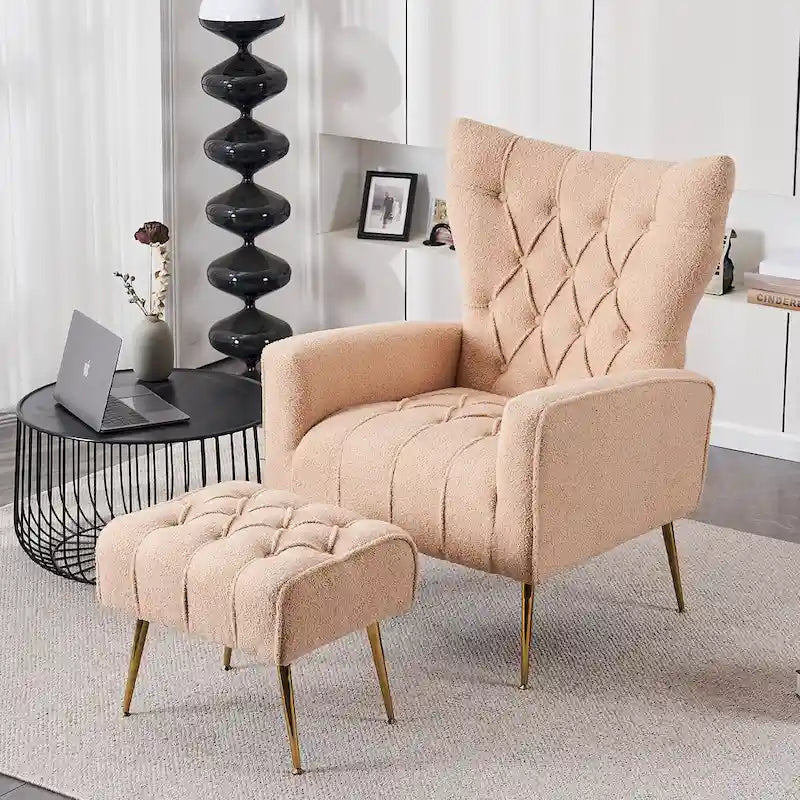 Fauteuil d'appoint rembourré avec pouf, multicolore, 1 place