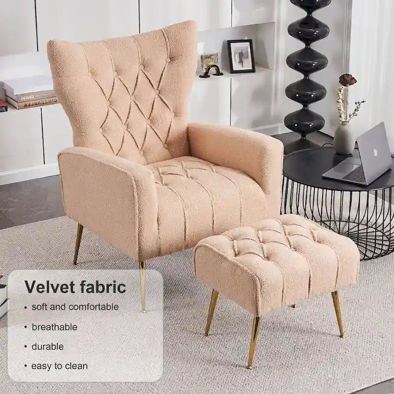 Fauteuil d'appoint rembourré avec pouf, multicolore, 1 place