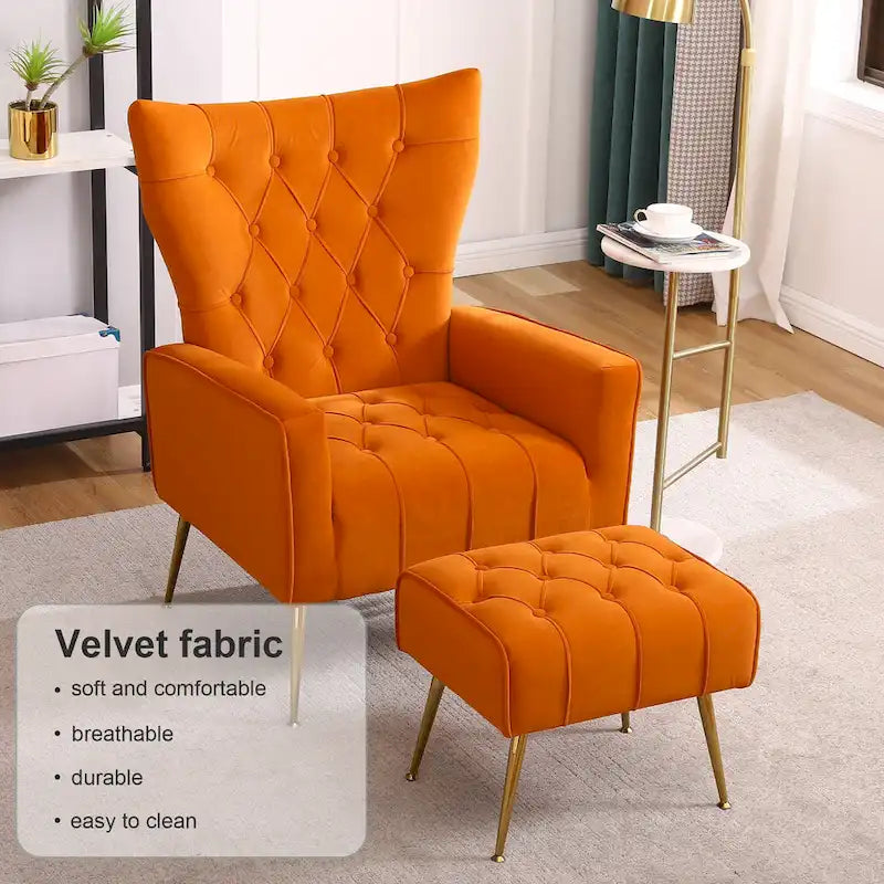 Fauteuil d'appoint rembourré avec pouf, multicolore, 1 place