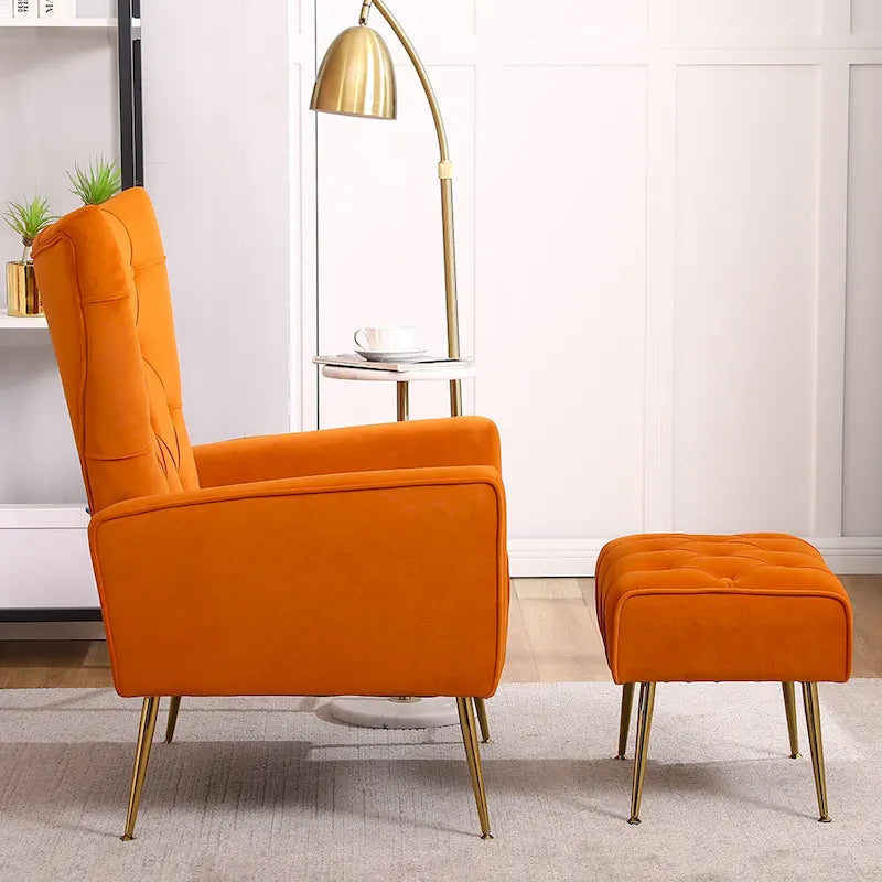Fauteuil d'appoint rembourré avec pouf, multicolore, 1 place