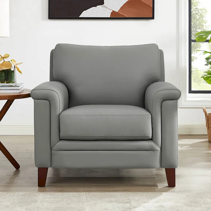 Fauteuil d'appoint en cuir pleine fleur gris argenté / blanc vanille / bleu spa, une place