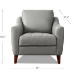 Fauteuil d'appoint en cuir pleine fleur gris argenté / blanc vanille / bleu spa, une place