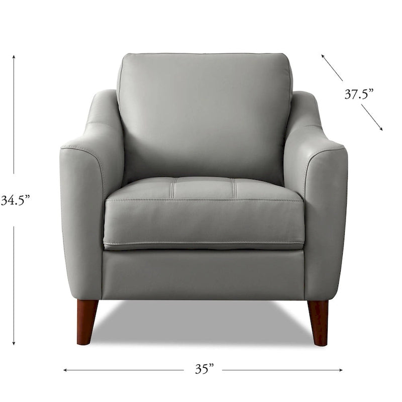 Fauteuil d'appoint en cuir pleine fleur gris argenté / blanc vanille / bleu spa, une place