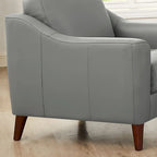 Fauteuil d'appoint en cuir pleine fleur gris argenté / blanc vanille / bleu spa, une place