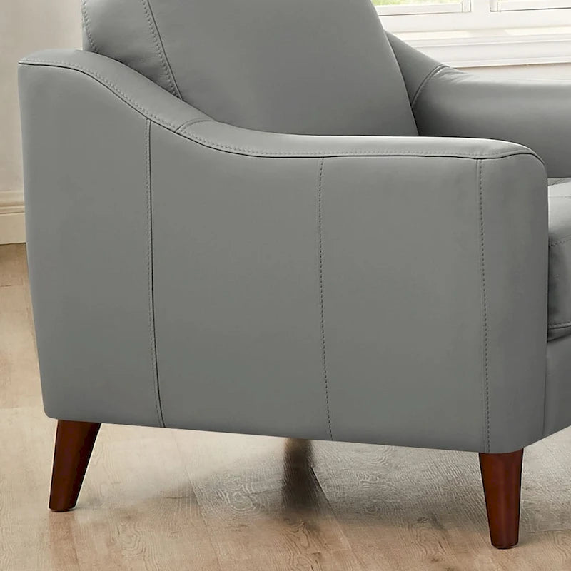 Fauteuil d'appoint en cuir pleine fleur gris argenté / blanc vanille / bleu spa, une place