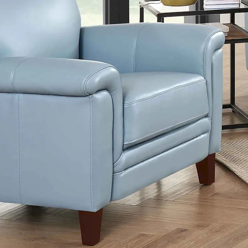 Fauteuil d'appoint en cuir pleine fleur gris argenté / blanc vanille / bleu spa, une place