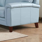 Fauteuil d'appoint en cuir pleine fleur gris argenté / blanc vanille / bleu spa, une place