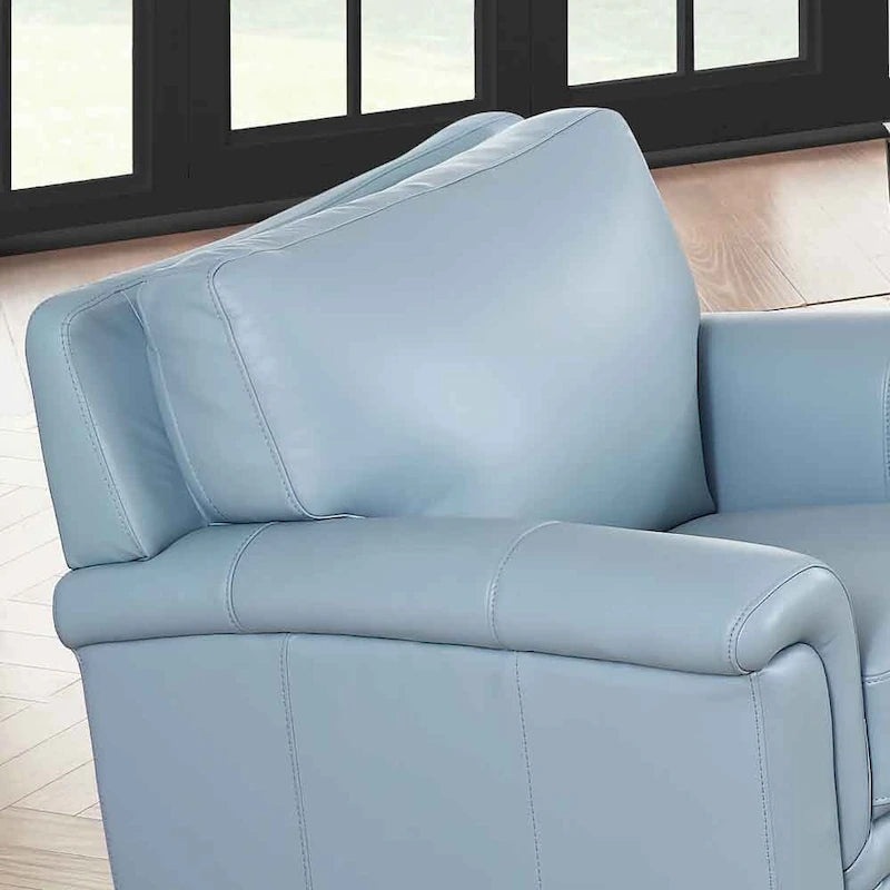 Fauteuil d'appoint en cuir pleine fleur gris argenté / blanc vanille / bleu spa, une place