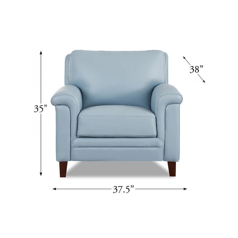 Fauteuil d'appoint en cuir pleine fleur gris argenté / blanc vanille / bleu spa, une place