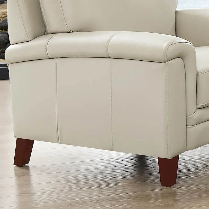 Fauteuil d'appoint en cuir pleine fleur gris argenté / blanc vanille / bleu spa, une place