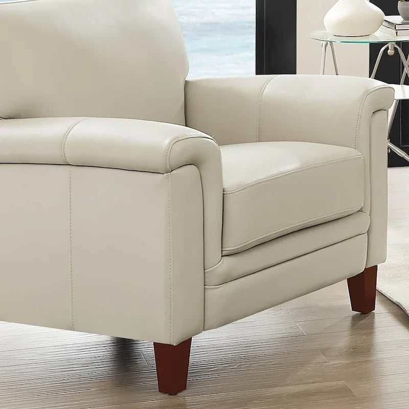 Fauteuil d'appoint en cuir pleine fleur gris argenté / blanc vanille / bleu spa, une place