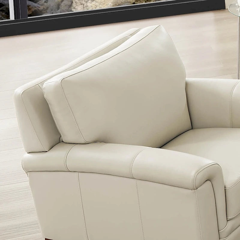 Fauteuil d'appoint en cuir pleine fleur gris argenté / blanc vanille / bleu spa, une place
