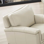 Fauteuil d'appoint en cuir pleine fleur gris argenté / blanc vanille / bleu spa, une place