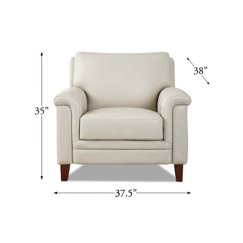 Fauteuil d'appoint en cuir pleine fleur gris argenté / blanc vanille / bleu spa, une place