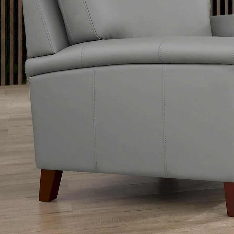 Fauteuil d'appoint en cuir pleine fleur gris argenté / blanc vanille / bleu spa, une place