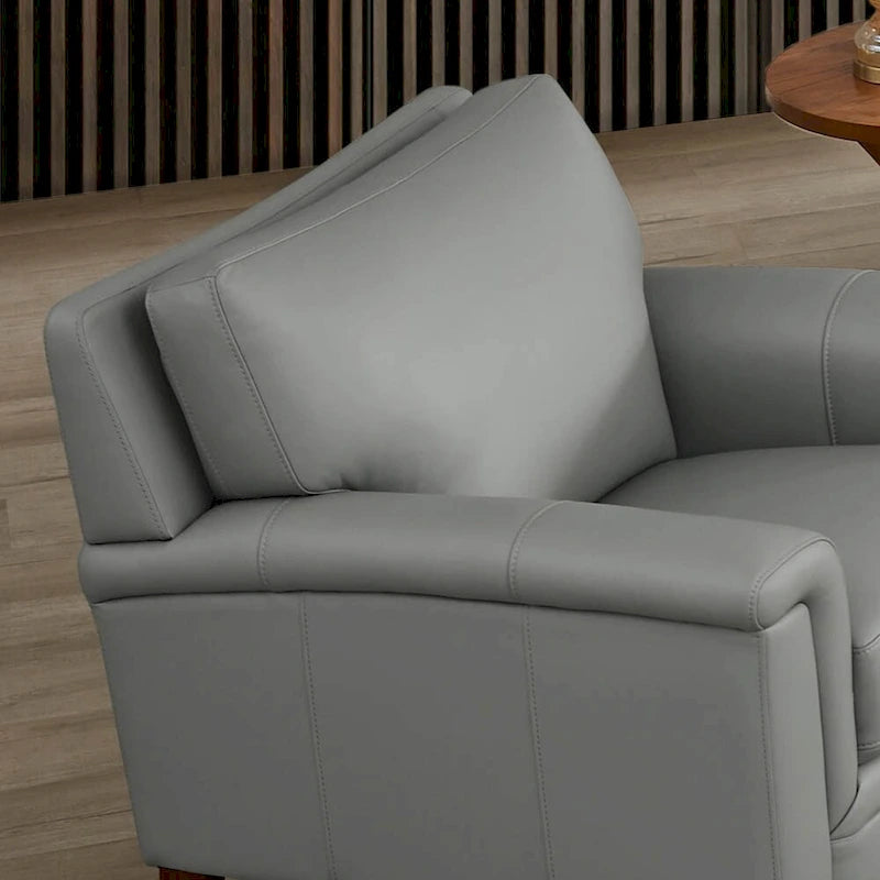 Fauteuil d'appoint en cuir pleine fleur gris argenté / blanc vanille / bleu spa, une place