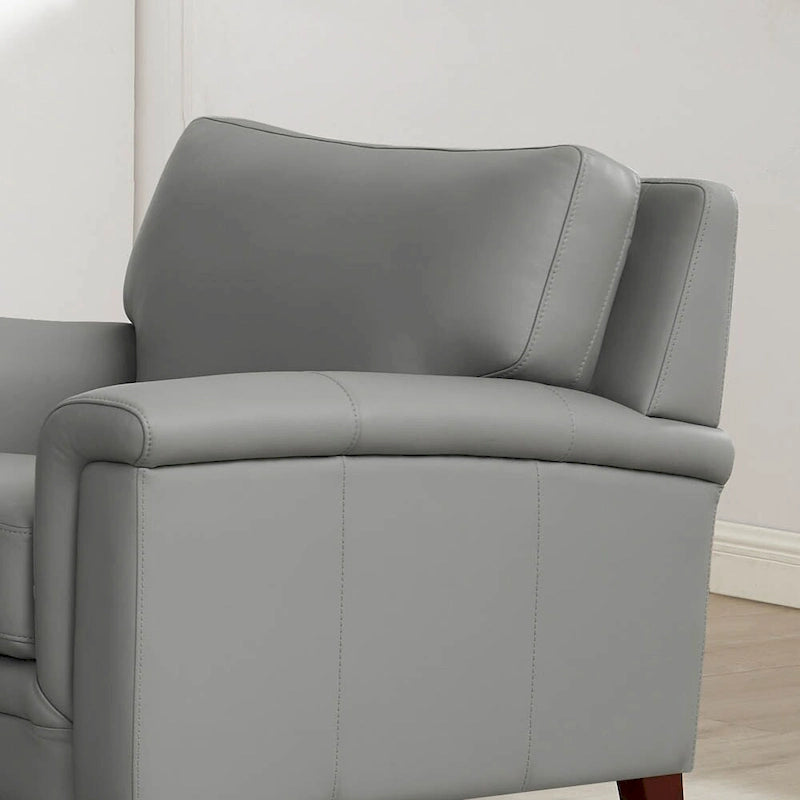 Fauteuil d'appoint en cuir pleine fleur gris argenté / blanc vanille / bleu spa, une place