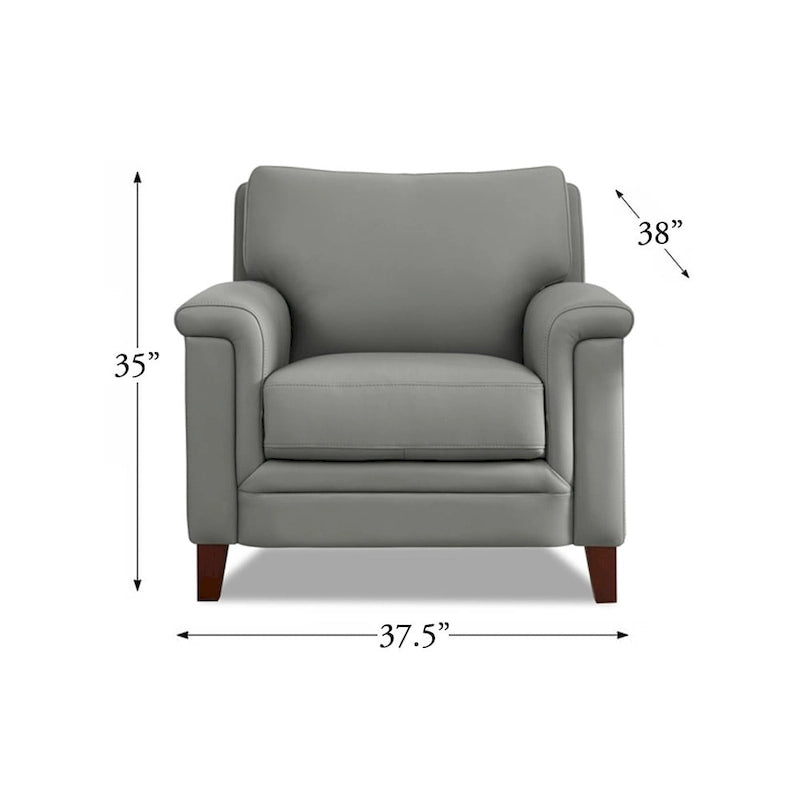 Fauteuil d'appoint en cuir pleine fleur gris argenté / blanc vanille / bleu spa, une place