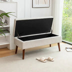 Banc de rangement capitonné en lin blanc cassé, une place