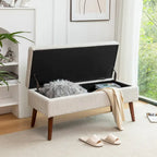Banc de rangement capitonné en lin blanc cassé, une place