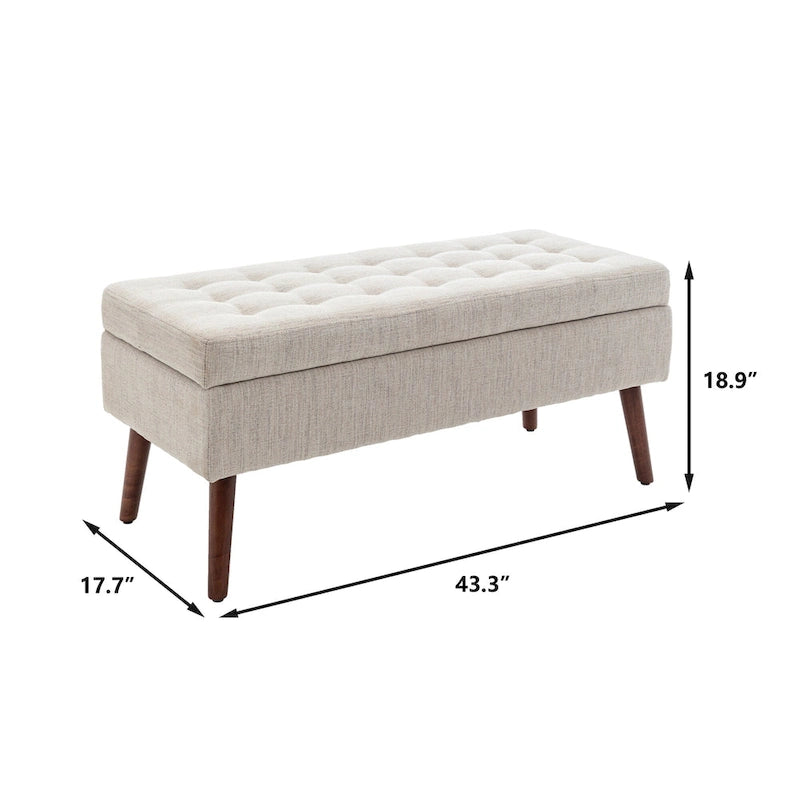 Banc de rangement capitonné en lin blanc cassé, une place