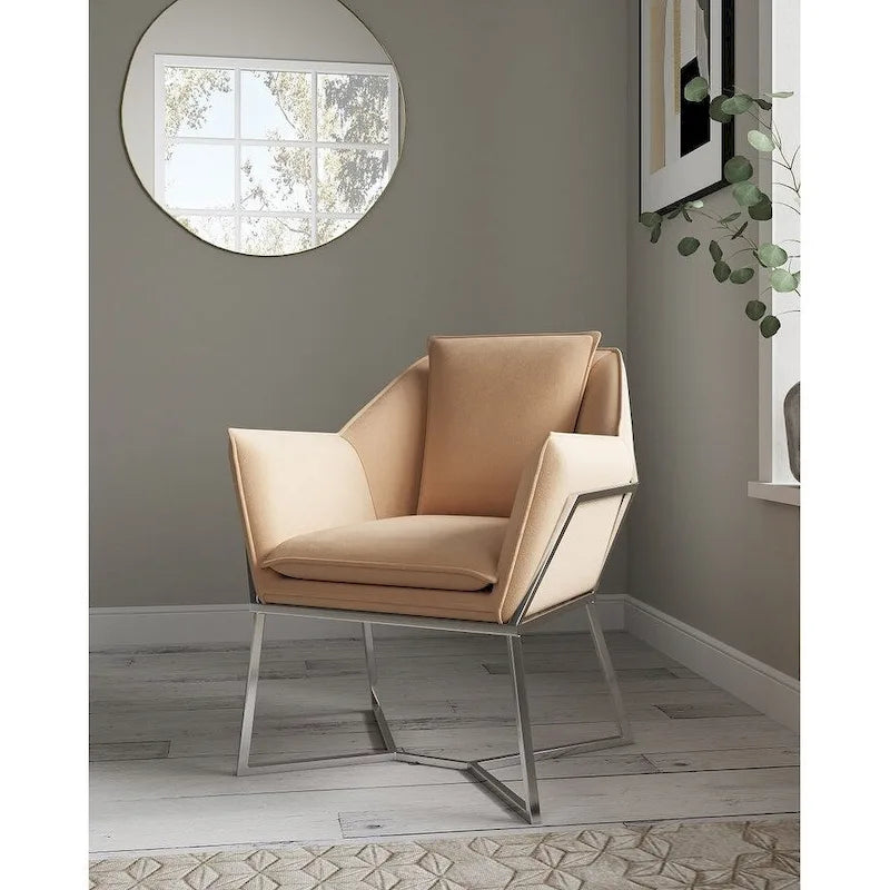 Fauteuil d'appoint Faon / Velours bleu – Style géométrique, 1 place