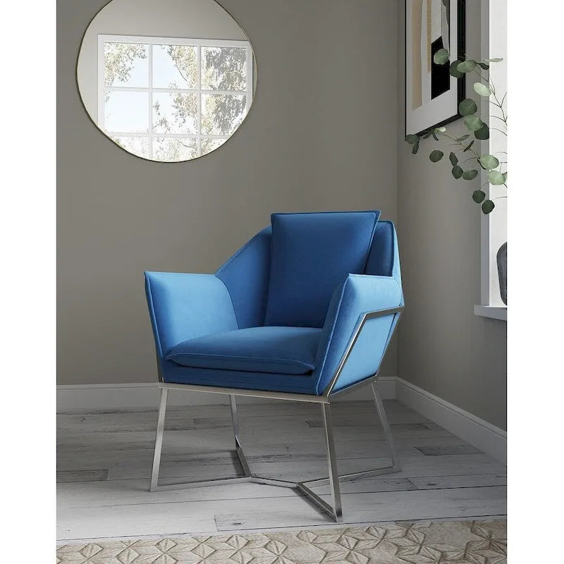 Fauteuil d'appoint Faon / Velours bleu – Style géométrique, 1 place