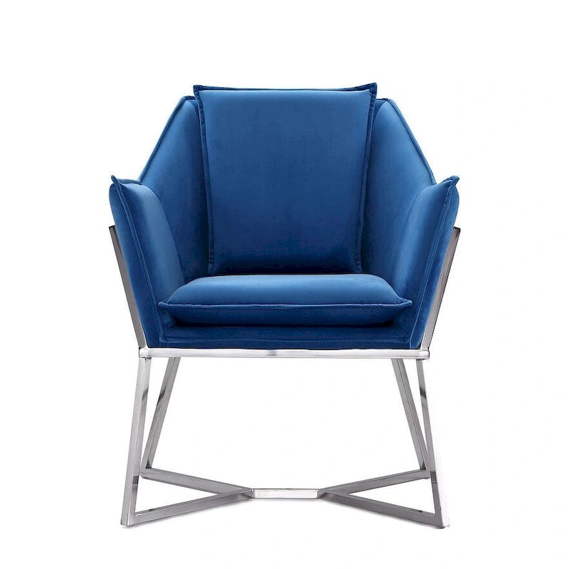Fauteuil d'appoint Faon / Velours bleu – Style géométrique, 1 place