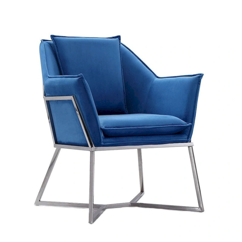 Fauteuil d'appoint Faon / Velours bleu – Style géométrique, 1 place