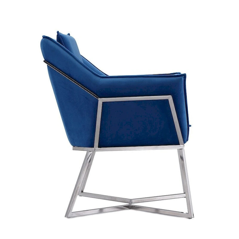 Fauteuil d'appoint Faon / Velours bleu – Style géométrique, 1 place