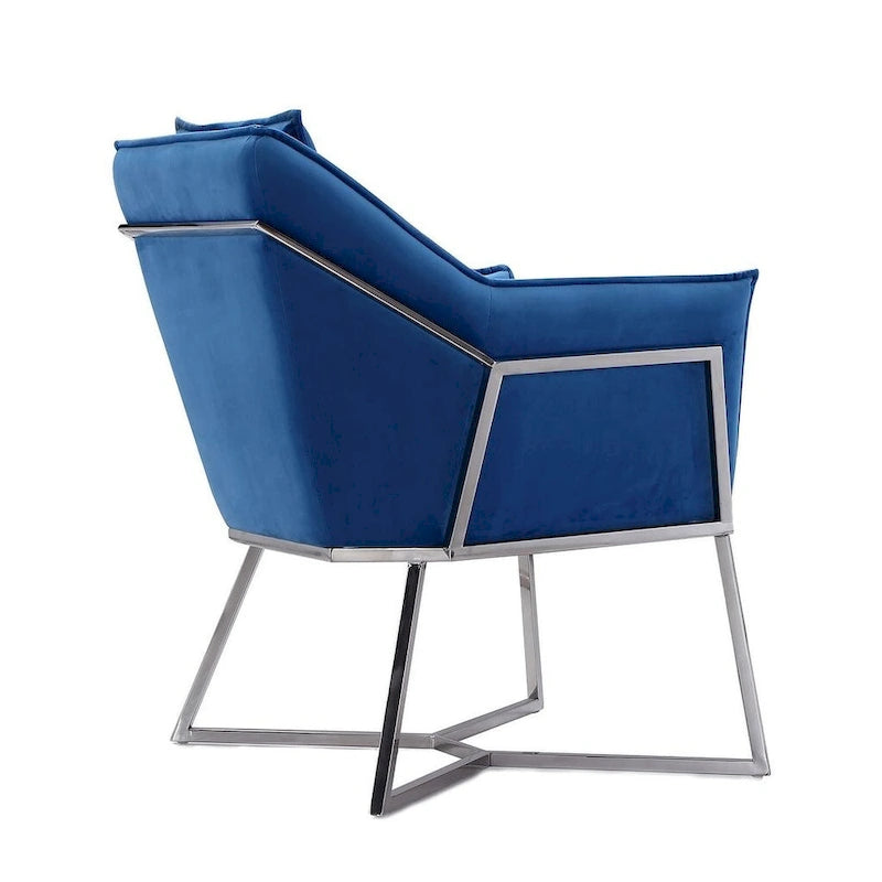 Fauteuil d'appoint Faon / Velours bleu – Style géométrique, 1 place