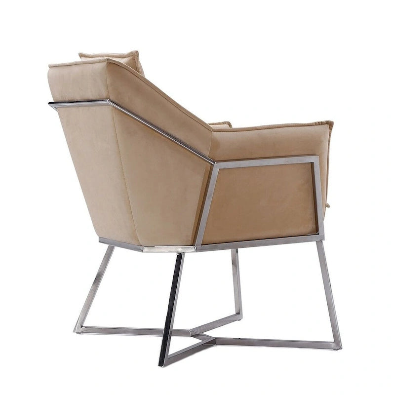 Fauteuil d'appoint Faon / Velours bleu – Style géométrique, 1 place