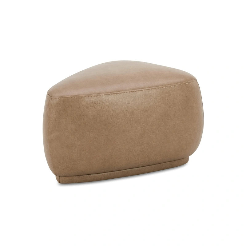 Ottoman triangulaire arrondi 1 place en tweed moutarde / cuir marron clair