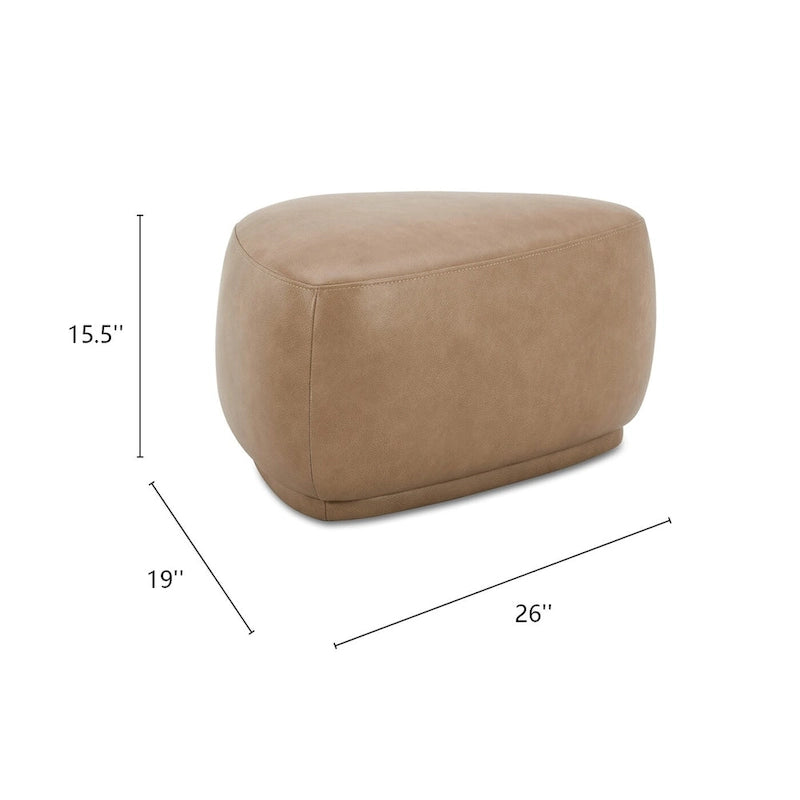 Ottoman triangulaire arrondi 1 place en tweed moutarde / cuir marron clair