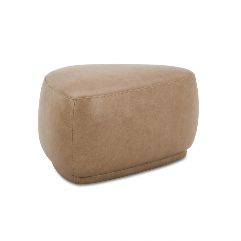 Ottoman triangulaire arrondi 1 place en tweed moutarde / cuir marron clair