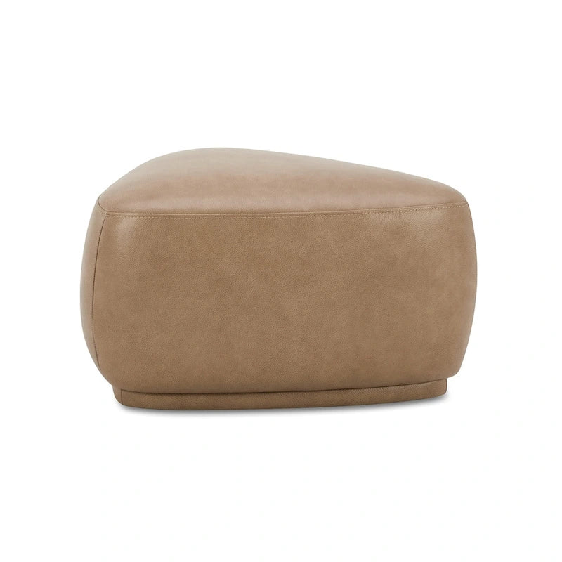 Ottoman triangulaire arrondi 1 place en tweed moutarde / cuir marron clair