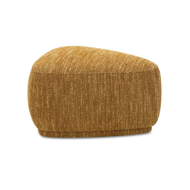 Ottoman triangulaire arrondi 1 place en tweed moutarde / cuir marron clair