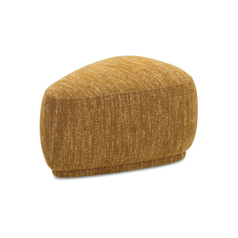 Ottoman triangulaire arrondi 1 place en tweed moutarde / cuir marron clair
