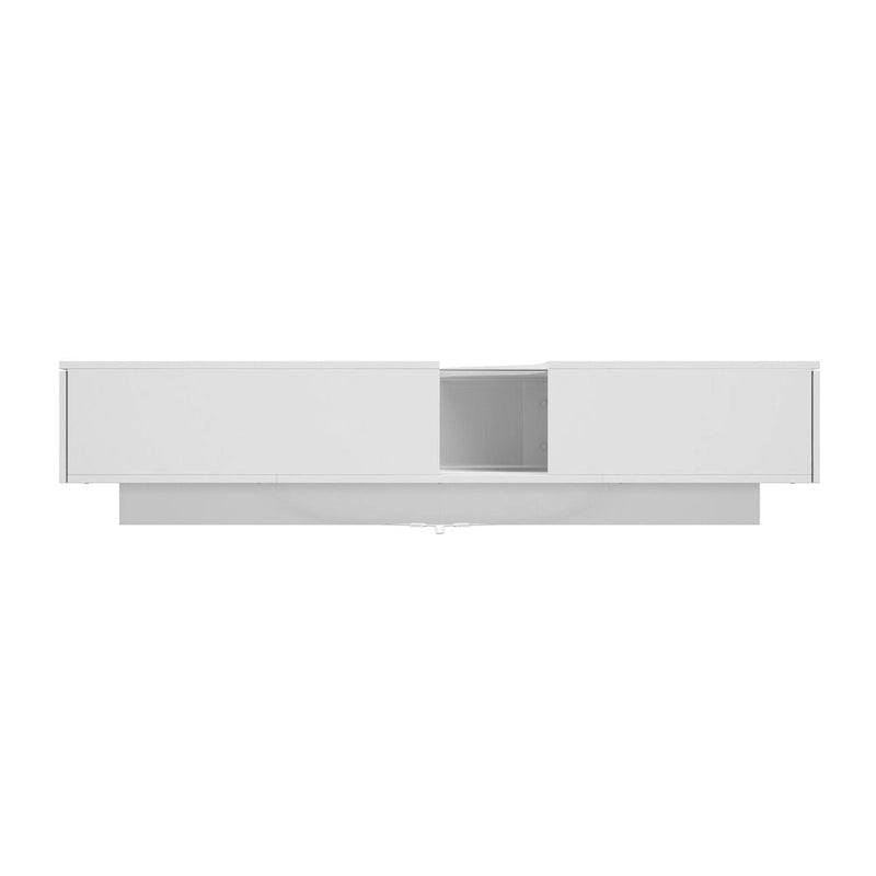 Table basse blanche à 2 tiroirs avec plateau en verre et éclairage LED