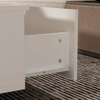 Table basse blanche à 2 tiroirs avec plateau en verre et éclairage LED