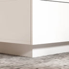 Table basse blanche à 2 tiroirs avec plateau en verre et éclairage LED