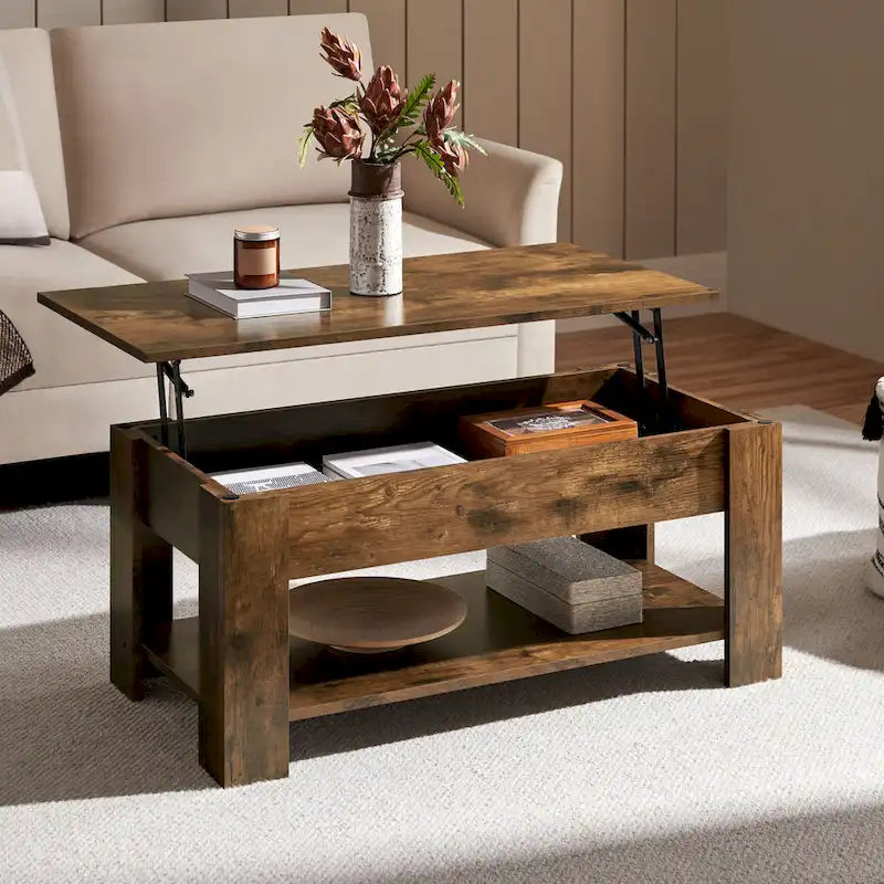Table basse relevable avec étagère de rangement, multicolore, 1 personne