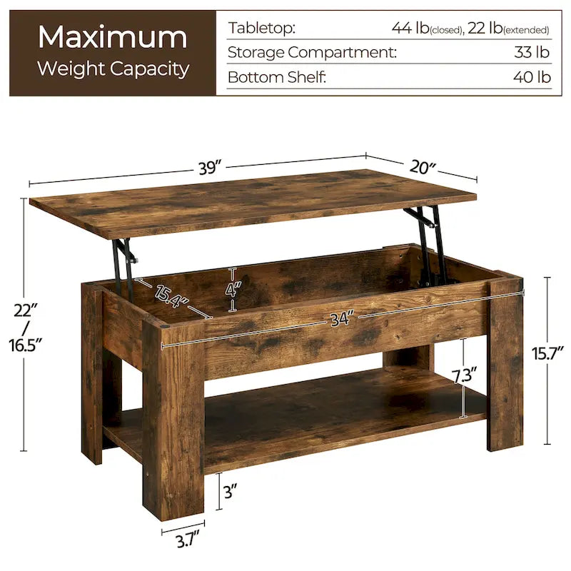 Table basse relevable avec étagère de rangement, multicolore, 1 personne