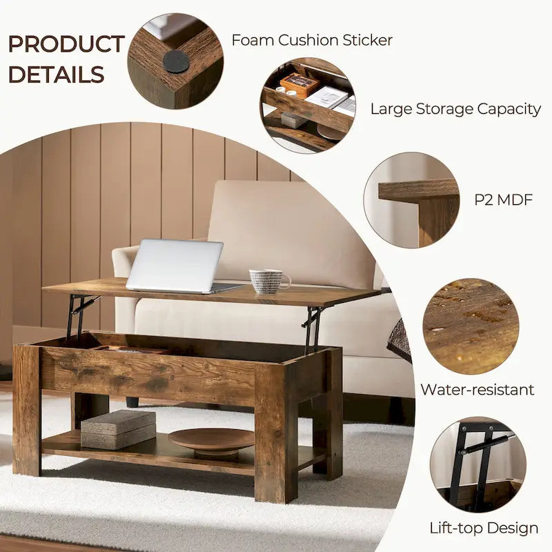 Table basse relevable avec étagère de rangement, multicolore, 1 personne