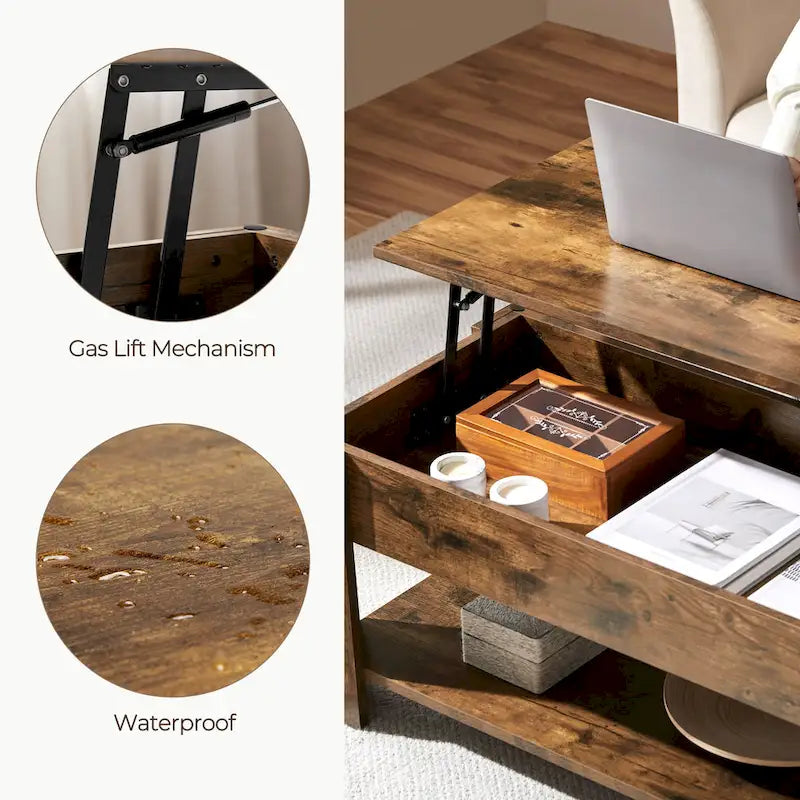 Table basse relevable avec étagère de rangement, multicolore, 1 personne