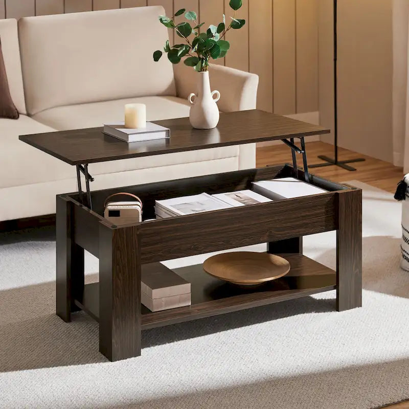 Table basse relevable avec étagère de rangement, multicolore, 1 personne