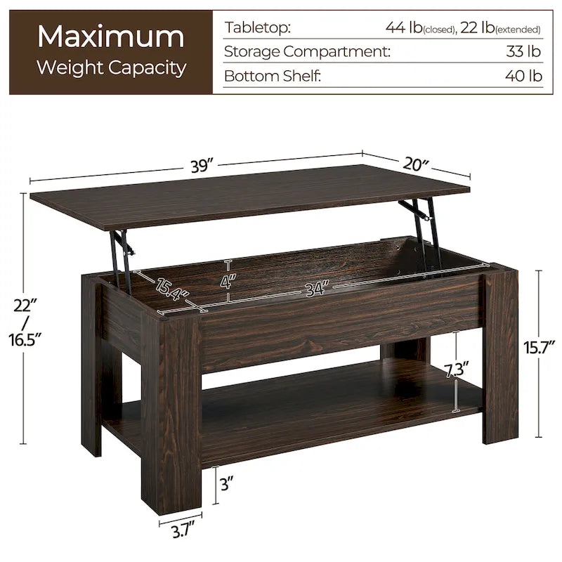 Table basse relevable avec étagère de rangement, multicolore, 1 personne