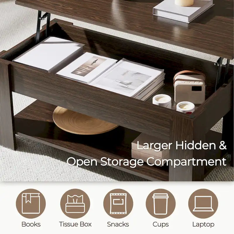 Table basse relevable avec étagère de rangement, multicolore, 1 personne