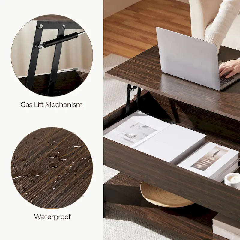Table basse relevable avec étagère de rangement, multicolore, 1 personne