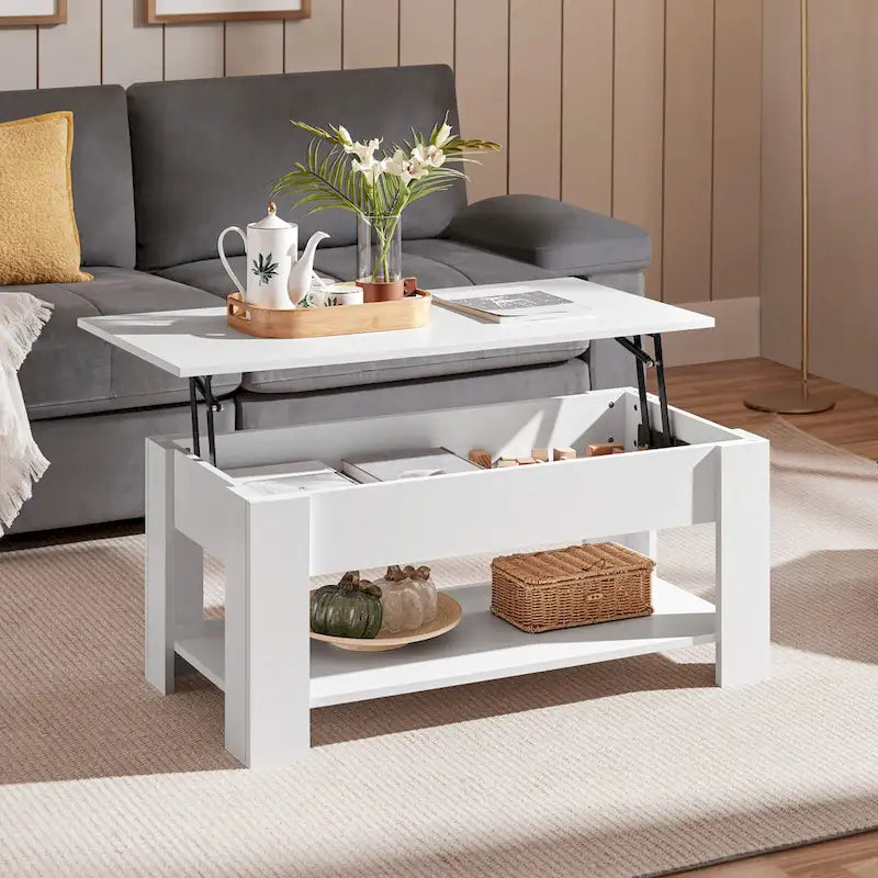 Table basse relevable avec étagère de rangement, multicolore, 1 personne